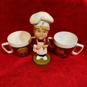 EUC - Campbells Soup Bobblehead and two Plastic Soup Mugs